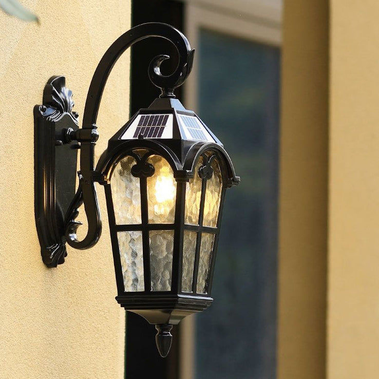 Tradisjonell europeisk kvadratisk blonder aluminium trykt glass 1-lys utendørs vegglampe for hage | Luvikno