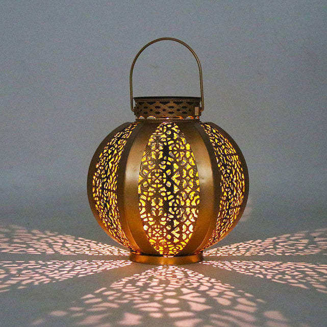 Moderne Art Deco Solvanntett Sekskanta Rund Lantern Jern LED Utendørs Lys For Hage | Luvikno