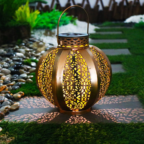 Moderne Art Deco Solvanntett Sekskanta Rund Lantern Jern LED Utendørs Lys For Hage | Luvikno