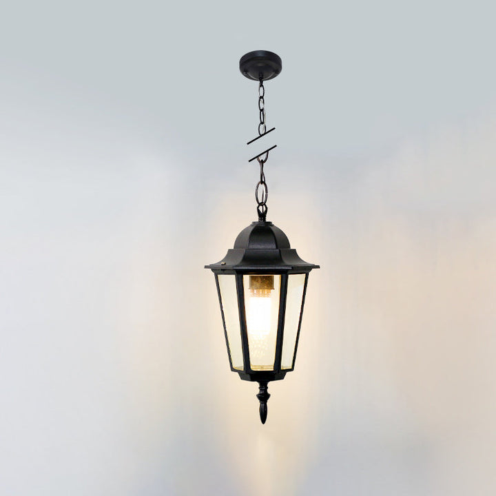 Tradisjonell Vintage Vanntett Hexagonal Aluminiumsakryl 1-Lys Pendellampe For Utendørs Patio | Luvikno