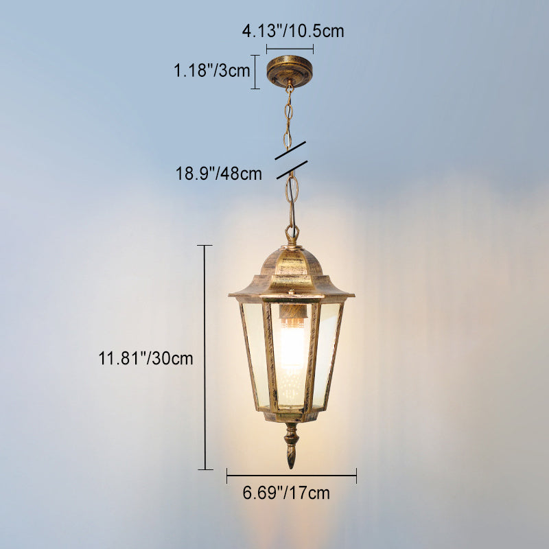 Tradisjonell Vintage Vanntett Hexagonal Aluminiumsakryl 1-Lys Pendellampe For Utendørs Patio | Luvikno