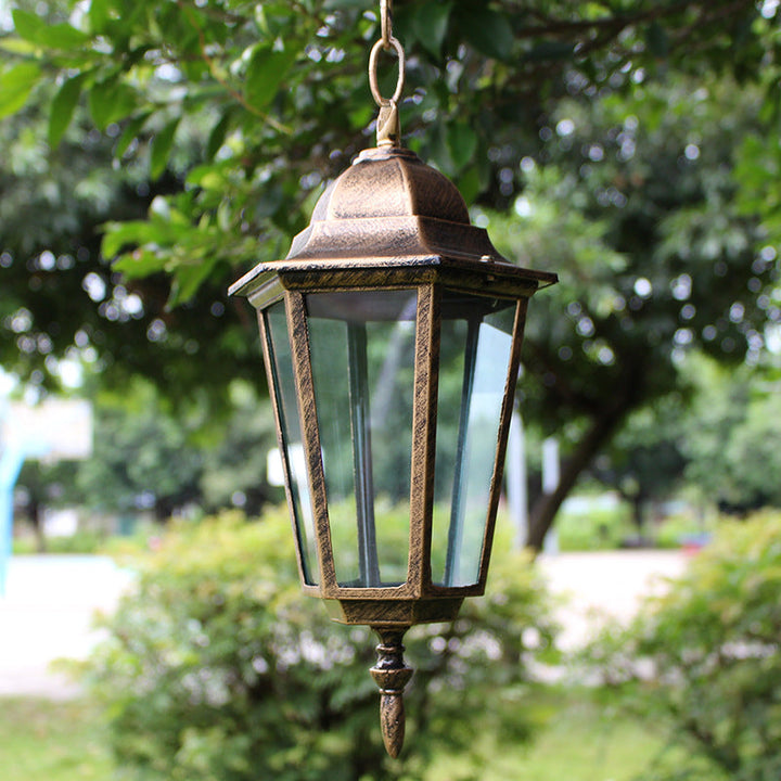 Tradisjonell Vintage Vanntett Hexagonal Aluminiumsakryl 1-Lys Pendellampe For Utendørs Patio | Luvikno