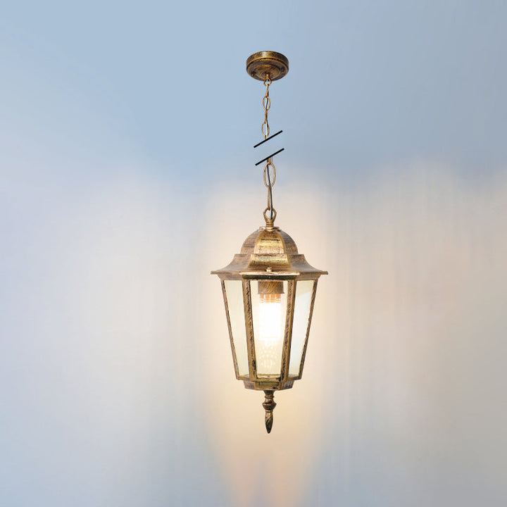 Tradisjonell Vintage Vanntett Hexagonal Aluminiumsakryl 1-Lys Pendellampe For Utendørs Patio | Luvikno