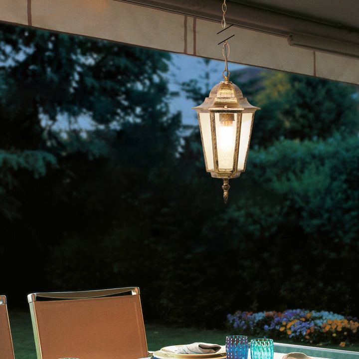 Tradisjonell Vintage Vanntett Hexagonal Aluminiumsakryl 1-Lys Pendellampe For Utendørs Patio | Luvikno