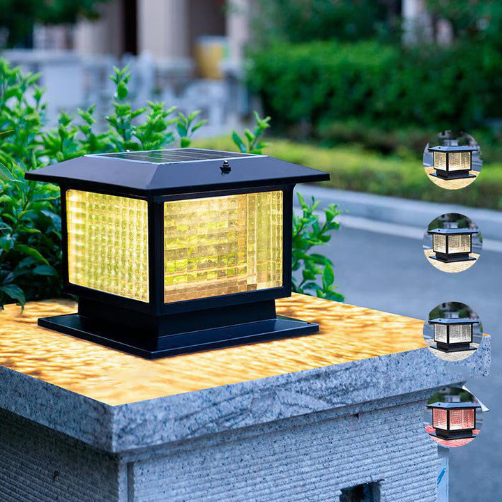 Moderne Minimalistisk Solvannrett Rektangulær Diamant Stripe Glasseskjerm Aluminium Ramme LED Post Hodelampe For Hage | Luvikno