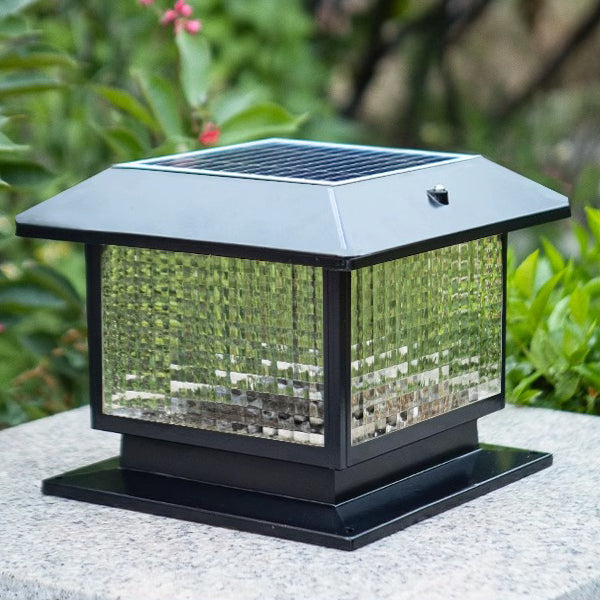 Moderne Minimalistisk Solvannrett Rektangulær Diamant Stripe Glasseskjerm Aluminium Ramme LED Post Hodelampe For Hage | Luvikno