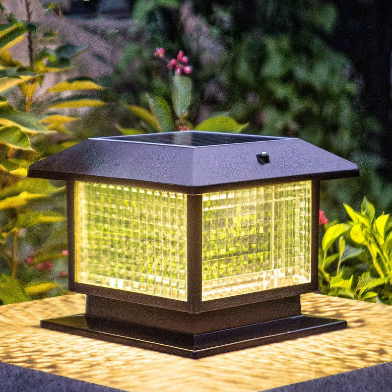 Moderne Minimalistisk Solvannrett Rektangulær Diamant Stripe Glasseskjerm Aluminium Ramme LED Post Hodelampe For Hage | Luvikno