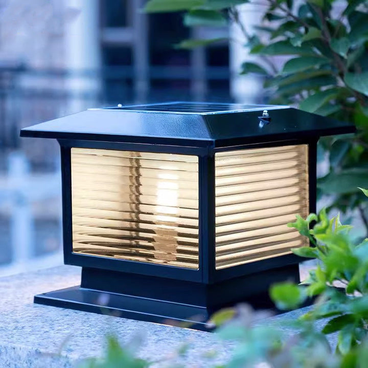 Moderne Minimalistisk Solvannrett Rektangulær Diamant Stripe Glasseskjerm Aluminium Ramme LED Post Hodelampe For Hage | Luvikno