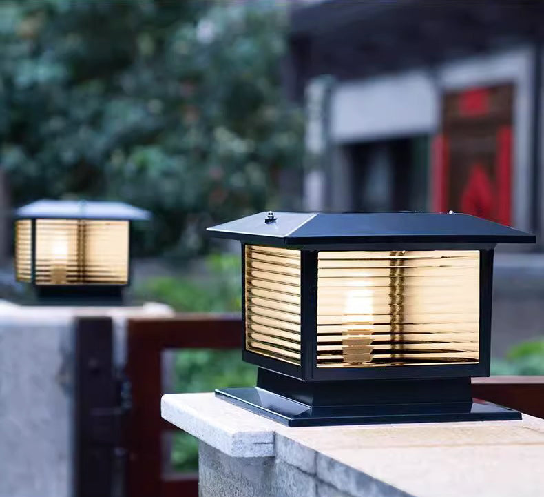 Moderne Minimalistisk Solvannrett Rektangulær Diamant Stripe Glasseskjerm Aluminium Ramme LED Post Hodelampe For Hage | Luvikno
