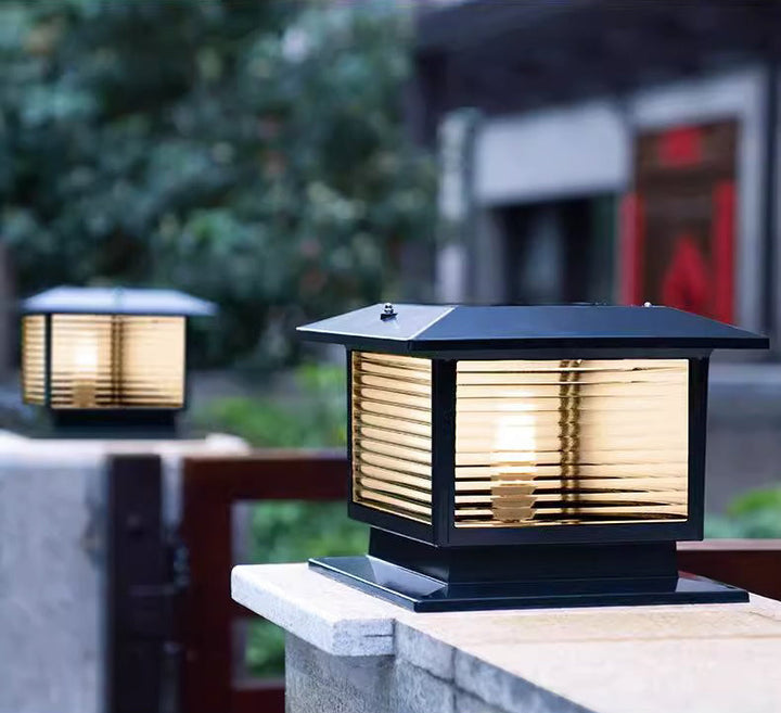 Moderne Minimalistisk Solvannrett Rektangulær Diamant Stripe Glasseskjerm Aluminium Ramme LED Post Hodelampe For Hage | Luvikno