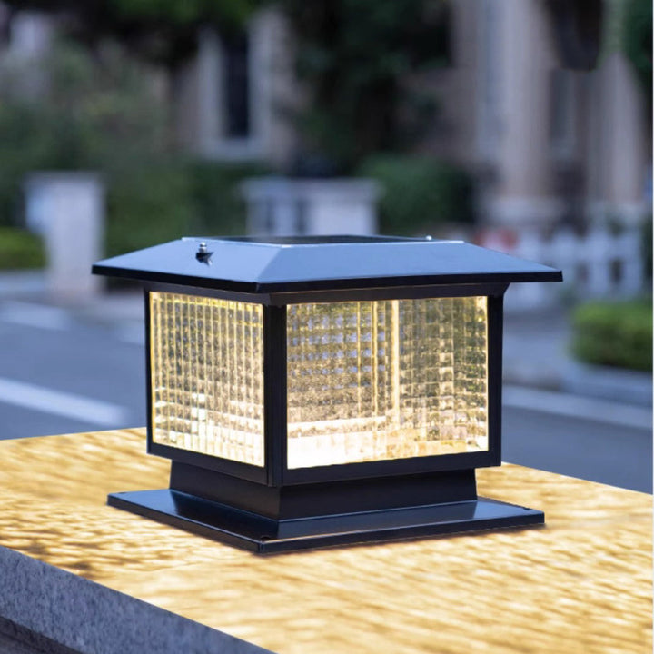 Moderne Minimalistisk Solvannrett Rektangulær Diamant Stripe Glasseskjerm Aluminium Ramme LED Post Hodelampe For Hage | Luvikno