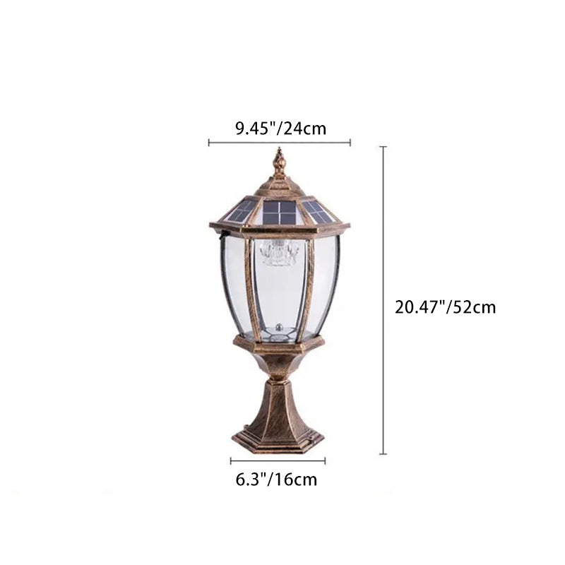 Moderne Retro Sekskant Aluminium Glass LED Sollykt Hode Landskapslys For Hage | Luvikno