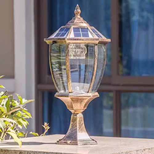 Moderne Retro Sekskant Aluminium Glass LED Sollykt Hode Landskapslys For Hage | Luvikno