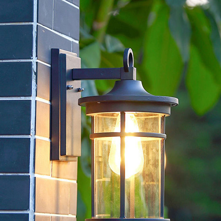 Moderne industriell søyle aluminium glass 1-lys vegglampe for hage | Luvikno