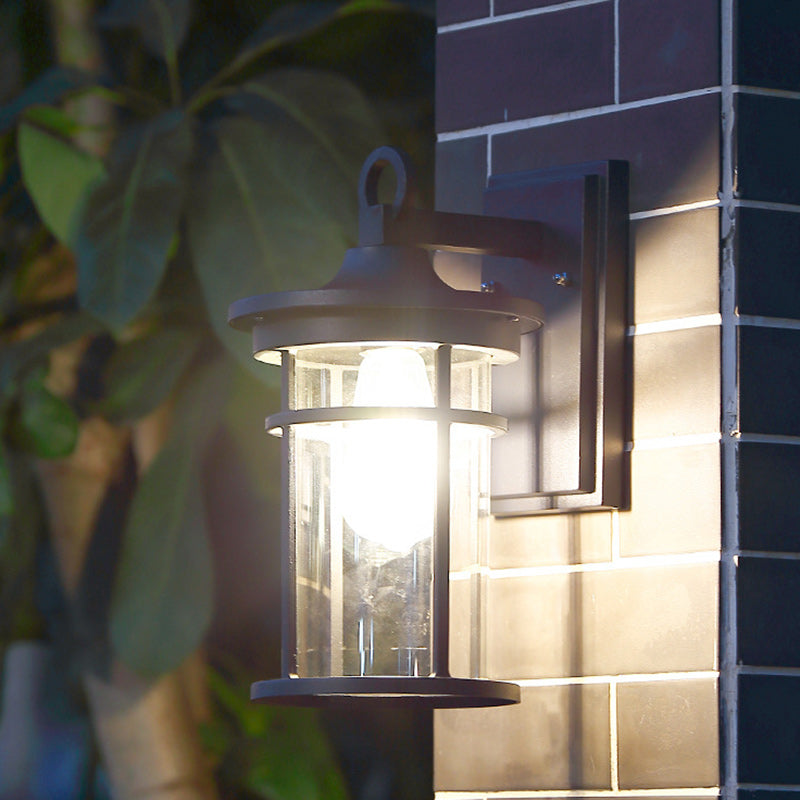 Moderne industriell søyle aluminium glass 1-lys vegglampe for hage | Luvikno