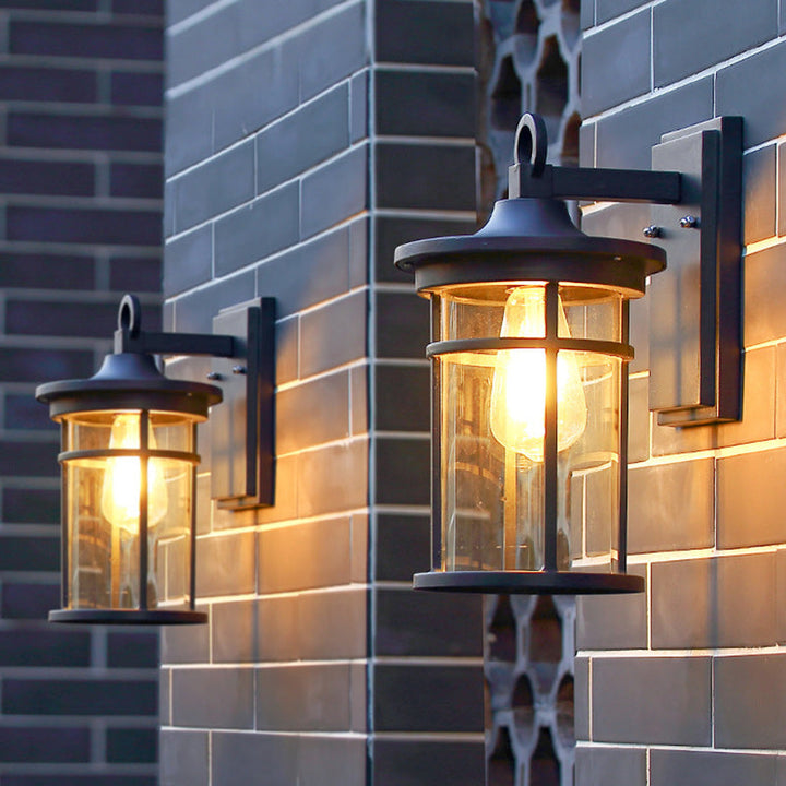 Moderne industriell søyle aluminium glass 1-lys vegglampe for hage | Luvikno