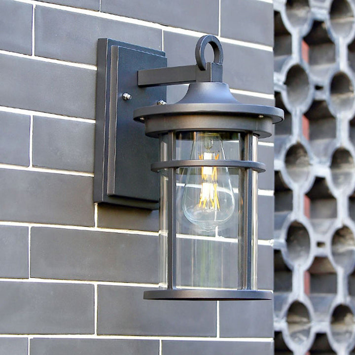 Moderne industriell søyle aluminium glass 1-lys vegglampe for hage | Luvikno