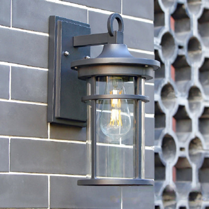 Moderne industriell søyle aluminium glass 1-lys vegglampe for hage | Luvikno