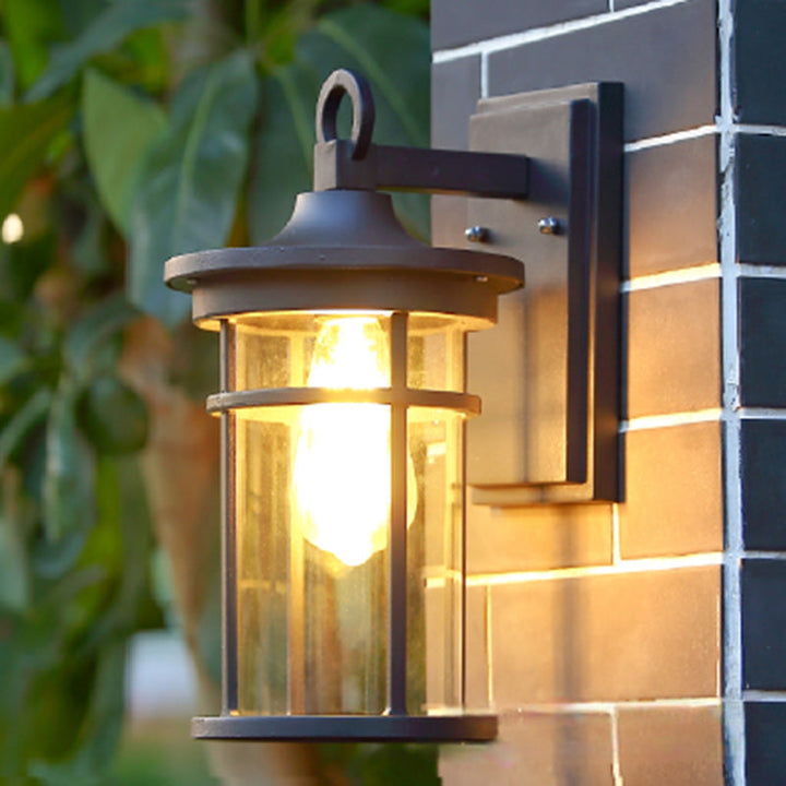 Moderne industriell søyle aluminium glass 1-lys vegglampe for hage | Luvikno