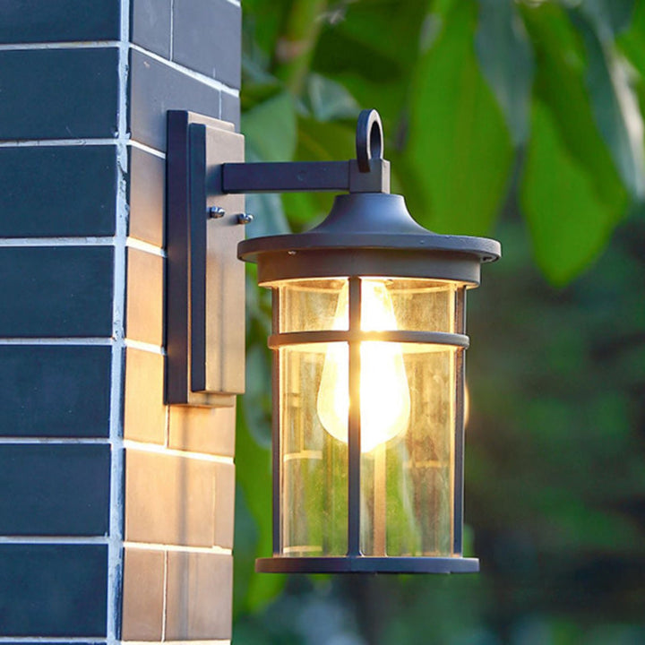 Moderne industriell søyle aluminium glass 1-lys vegglampe for hage | Luvikno