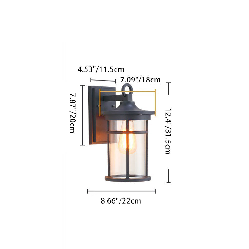 Moderne industriell søyle aluminium glass 1-lys vegglampe for hage | Luvikno