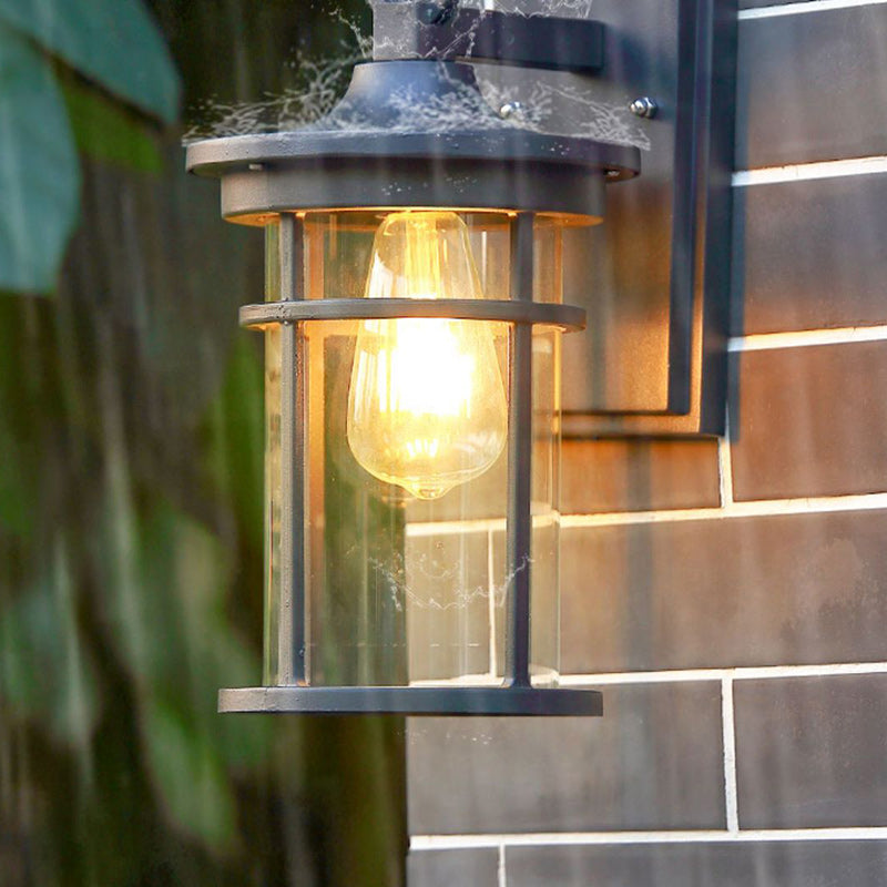 Moderne industriell søyle aluminium glass 1-lys vegglampe for hage | Luvikno
