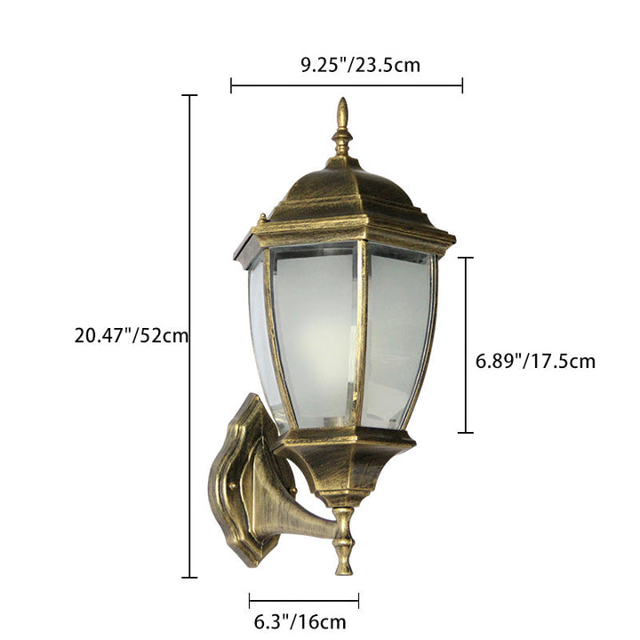 Samtidig Retro Vanntett Hexagonal Bur Aluminium Frostet Klart Glass 1-Lykt Vegglampe For Ute Patio | Luvikno