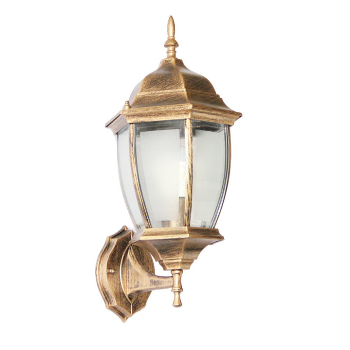 Samtidig Retro Vanntett Hexagonal Bur Aluminium Frostet Klart Glass 1-Lykt Vegglampe For Ute Patio | Luvikno