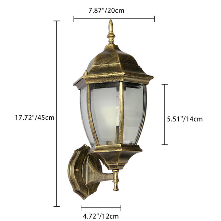 Samtidig Retro Vanntett Hexagonal Bur Aluminium Frostet Klart Glass 1-Lykt Vegglampe For Ute Patio | Luvikno