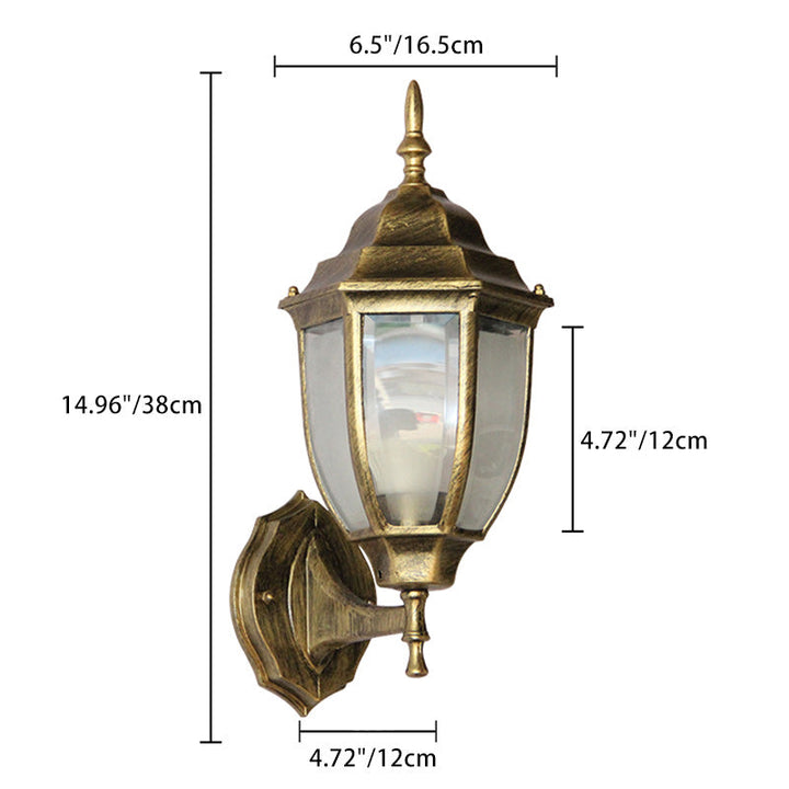 Samtidig Retro Vanntett Hexagonal Bur Aluminium Frostet Klart Glass 1-Lykt Vegglampe For Ute Patio | Luvikno