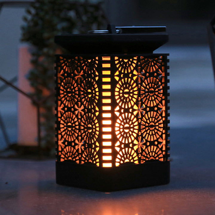 Samtidig Retro Solar Vanntett Firkantet Lantern Flamme ABS LED Landskapsbelysning Utendørs Lys For Utendørs | Luvikno