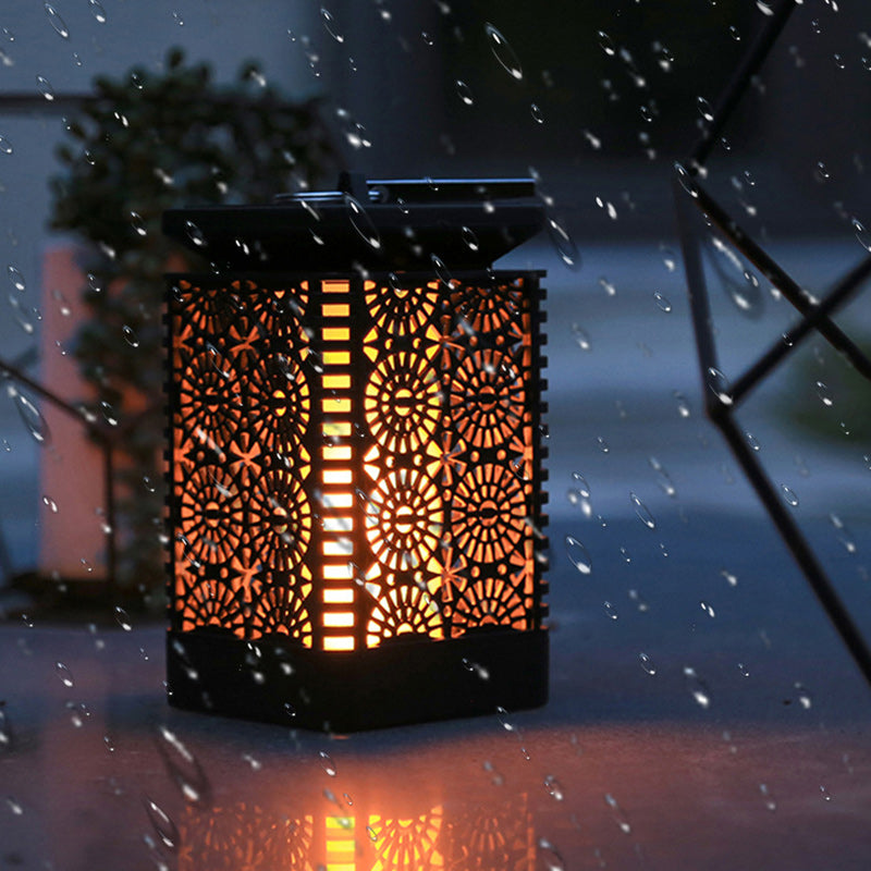 Samtidig Retro Solar Vanntett Firkantet Lantern Flamme ABS LED Landskapsbelysning Utendørs Lys For Utendørs | Luvikno