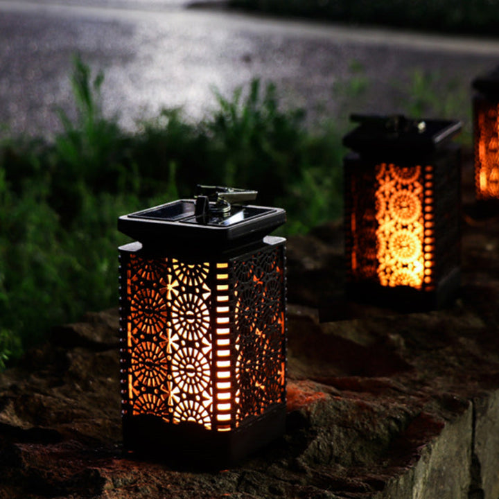 Samtidig Retro Solar Vanntett Firkantet Lantern Flamme ABS LED Landskapsbelysning Utendørs Lys For Utendørs | Luvikno