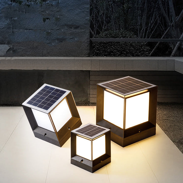 Moderne Minimalistiske Solvannfaste Firkantede Aluminium Acryll LED Utendørs Stolpe Lys For Hage | Luvikno