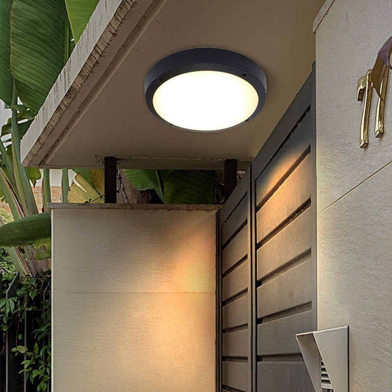 Moderne Minimalistisk Vanntett Rund Aluminiumsakryl LED Utendørs Flush Mount Taklampe For Hage | Luvikno