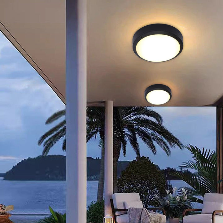 Moderne Minimalistisk Vanntett Rund Aluminiumsakryl LED Utendørs Flush Mount Taklampe For Hage | Luvikno