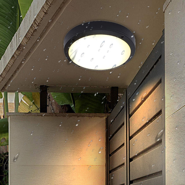 Moderne Minimalistisk Vanntett Rund Aluminiumsakryl LED Utendørs Flush Mount Taklampe For Hage | Luvikno