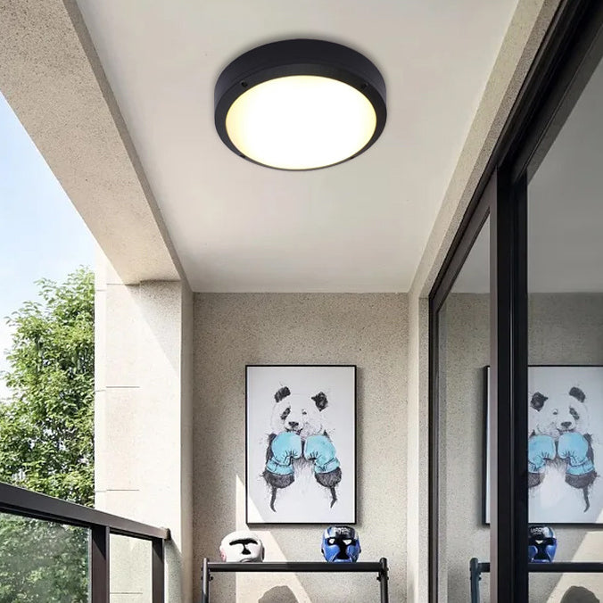 Moderne Minimalistisk Vanntett Rund Aluminiumsakryl LED Utendørs Flush Mount Taklampe For Hage | Luvikno