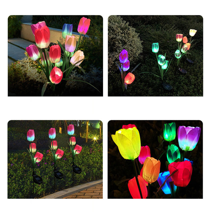 Samtidig Kreativ Solar Vanntett Falsk Tulipan Rustfritt Stål ABS Stoff LED Grunnplugg Plen Landskap Lampe For Utendørs Terrasse | Luvikno