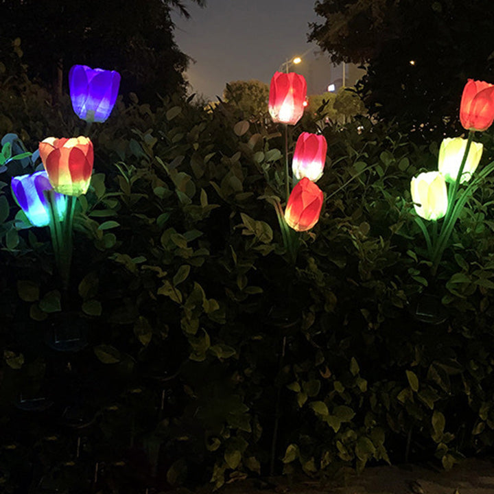 Samtidig Kreativ Solar Vanntett Falsk Tulipan Rustfritt Stål ABS Stoff LED Grunnplugg Plen Landskap Lampe For Utendørs Terrasse | Luvikno