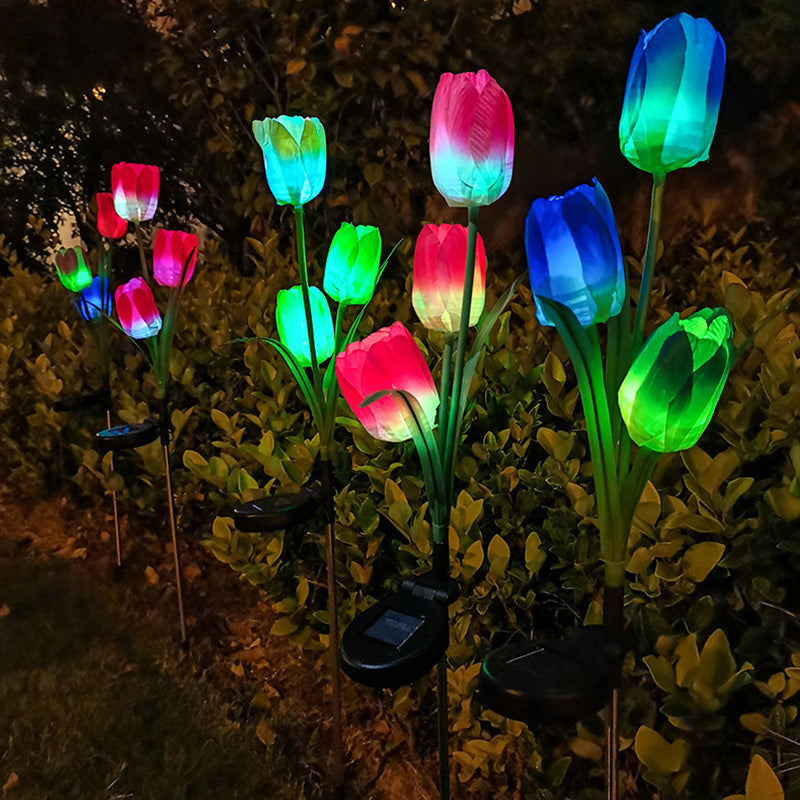 Samtidig Kreativ Solar Vanntett Falsk Tulipan Rustfritt Stål ABS Stoff LED Grunnplugg Plen Landskap Lampe For Utendørs Terrasse | Luvikno