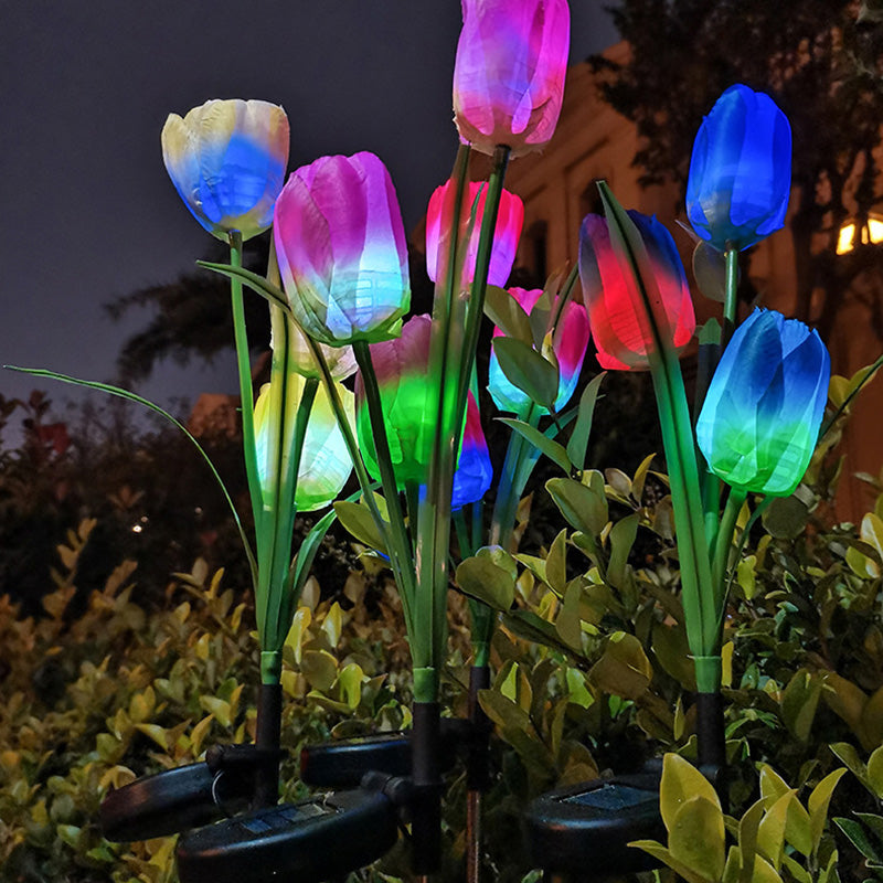 Samtidig Kreativ Solar Vanntett Falsk Tulipan Rustfritt Stål ABS Stoff LED Grunnplugg Plen Landskap Lampe For Utendørs Terrasse | Luvikno