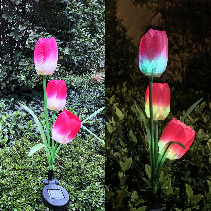 Samtidig Kreativ Solar Vanntett Falsk Tulipan Rustfritt Stål ABS Stoff LED Grunnplugg Plen Landskap Lampe For Utendørs Terrasse | Luvikno