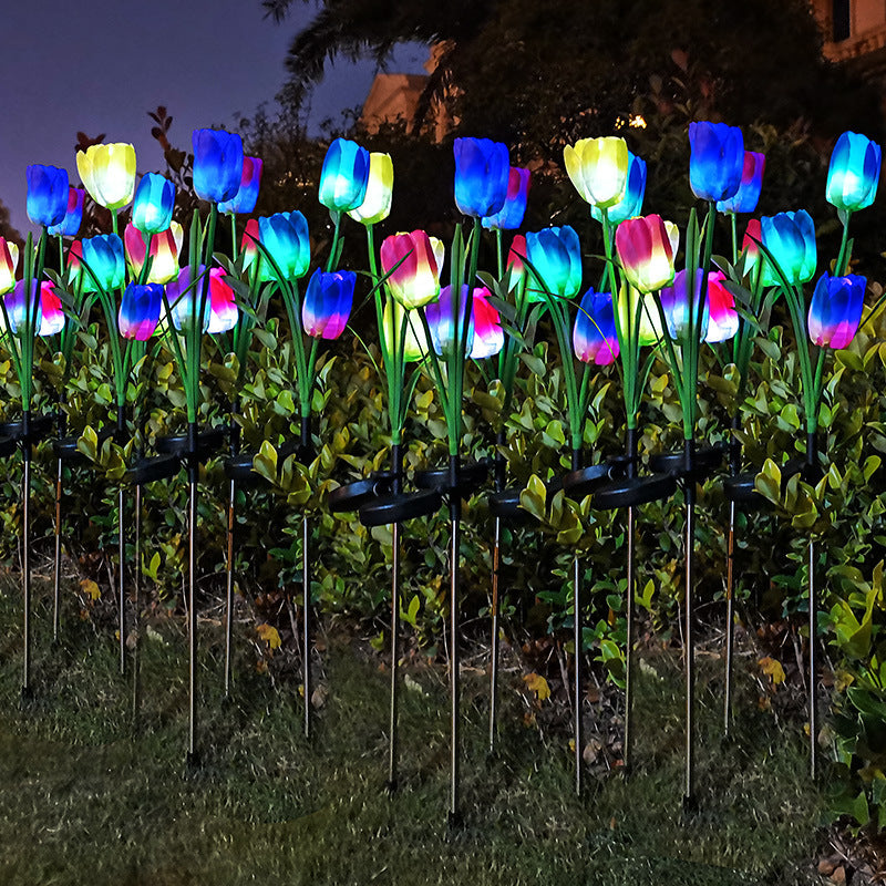 Samtidig Kreativ Solar Vanntett Falsk Tulipan Rustfritt Stål ABS Stoff LED Grunnplugg Plen Landskap Lampe For Utendørs Terrasse | Luvikno