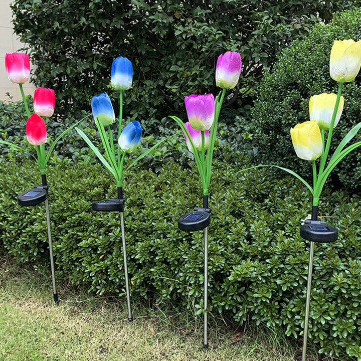 Samtidig Kreativ Solar Vanntett Falsk Tulipan Rustfritt Stål ABS Stoff LED Grunnplugg Plen Landskap Lampe For Utendørs Terrasse | Luvikno