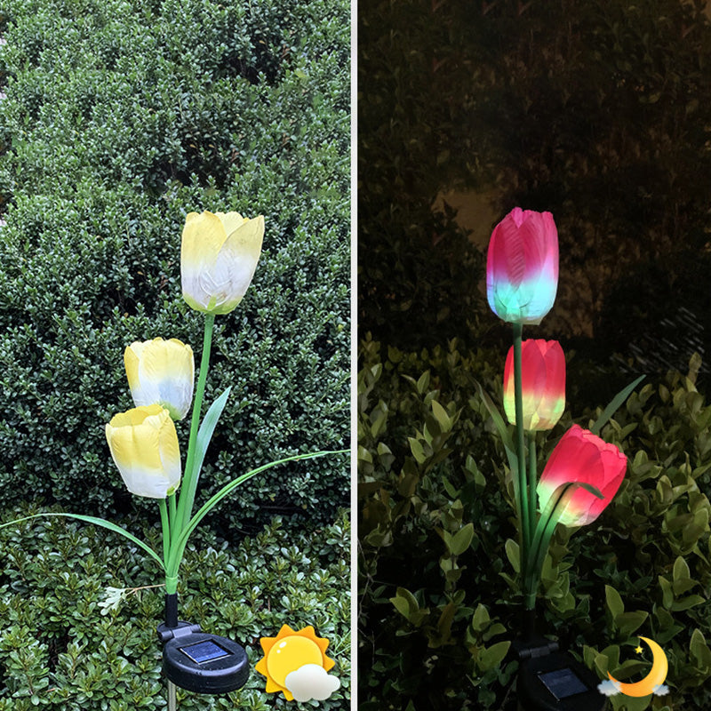 Samtidig Kreativ Solar Vanntett Falsk Tulipan Rustfritt Stål ABS Stoff LED Grunnplugg Plen Landskap Lampe For Utendørs Terrasse | Luvikno