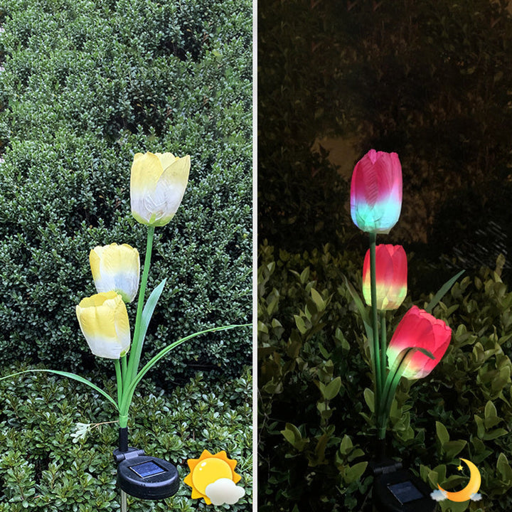 Samtidig Kreativ Solar Vanntett Falsk Tulipan Rustfritt Stål ABS Stoff LED Grunnplugg Plen Landskap Lampe For Utendørs Terrasse | Luvikno