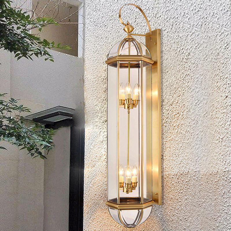 Moderne Luksus Vanntett Sylinder Rektangel Half Rund Kobber Glass 1/3/6 Lys Vegglampe For Hage | Luvikno