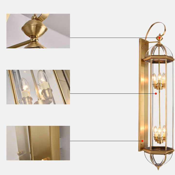 Moderne Luksus Vanntett Sylinder Rektangel Half Rund Kobber Glass 1/3/6 Lys Vegglampe For Hage | Luvikno