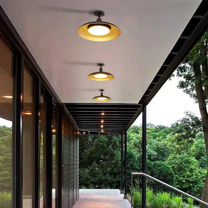 Tradisjonell Vintage Vanntett Flared Cylinder Disc Base Jern 1-Lys Semi-Flush Mount Taklampe For Utendørs Patio | Luvikno